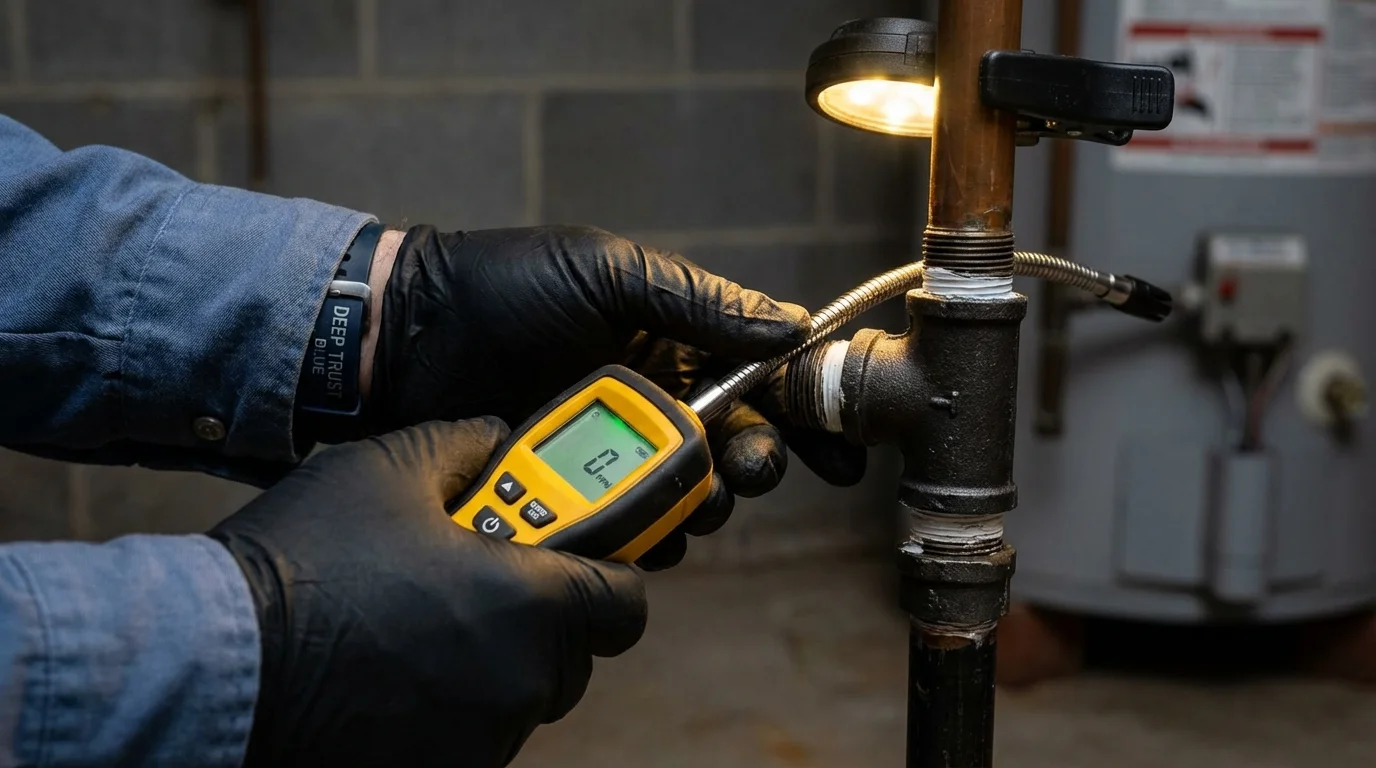 Gas leak detection with electronic sniffer by Johns Plumbing LLC in Lawrence